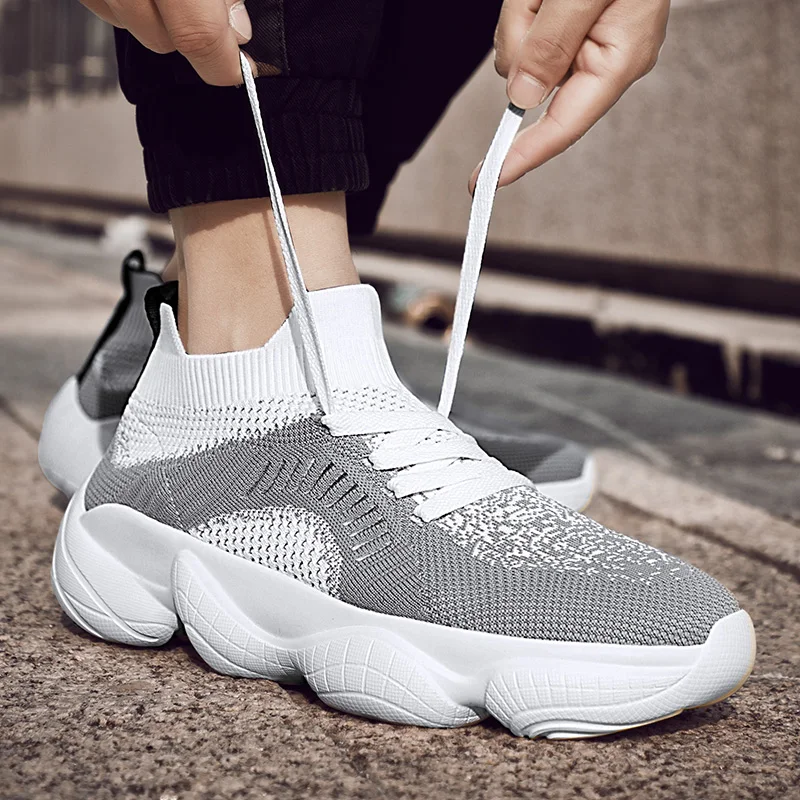 

2020 Four Seasons Mens Fashion Sock Shoes Man Sneakers Male Flying Woven Running Shoes Walking Shoe Breathable Comfortable Shoes
