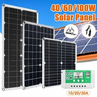 40w60w100w usb solar panel kit monocrystalline silicon power bank and potable 10a20a30a solar controller for homeoutdoor