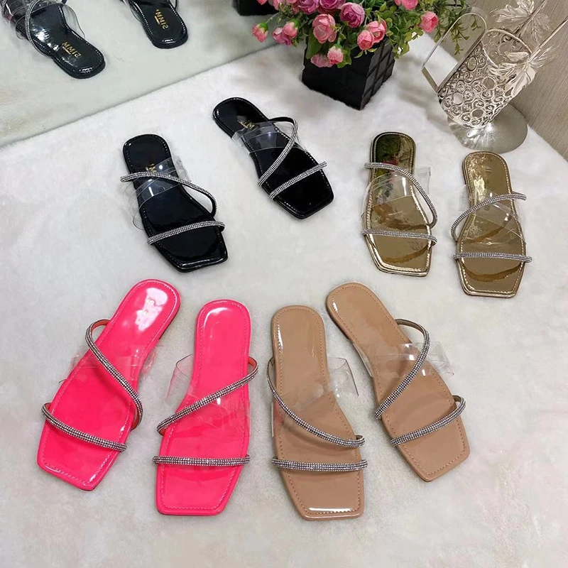 

NEW Bling Women Slipper Transparent Flats Women Beach Sandal Outdoor Casual Slides 2021 Women Shoes Ladies Flip Flops