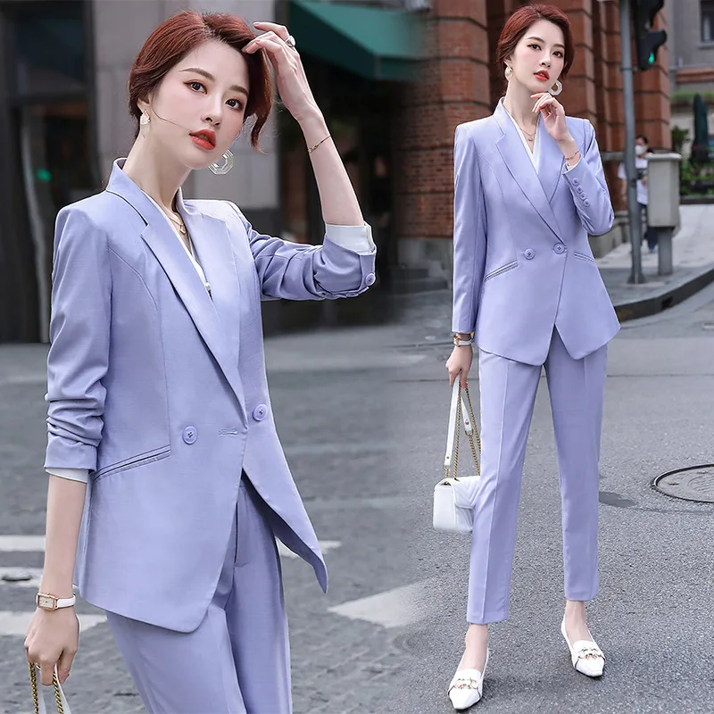 IZICFLY Autumn Spring Purple New Style Business Womens Set Blazer With Pants Slim Office Trouser Suits 2 Piece Outfits Work Wear