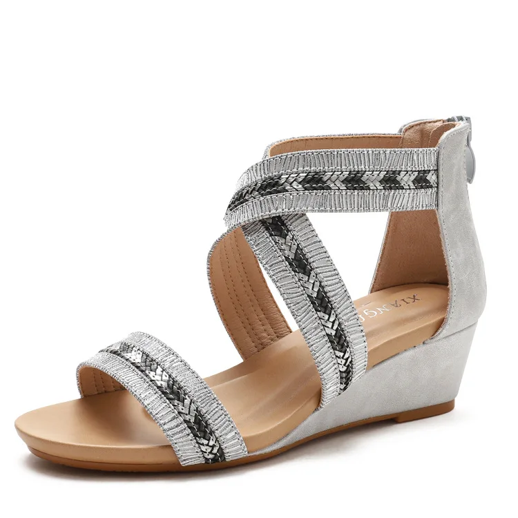 

Summer Sandals New 2021 Wedges Bottom retro Women Sandals Big Size Zipper Sandals Woman Outside Beach Designer Shoes