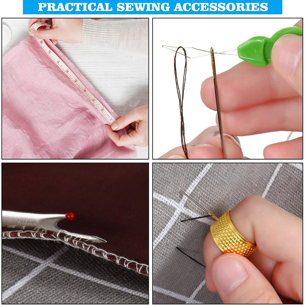 140Pcs Sewing Tools Set Wrist Pin Cushion Ball Head Pins Hand Needles &amp Threaders Seam Ripper Thimble Soft Tape Measure - купить по