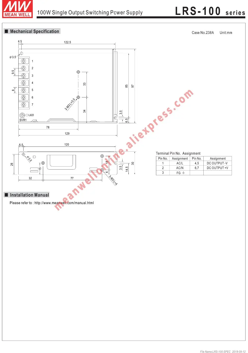 Бренд Mean Well представляет LRS-100-3.3V 5V 12V 15V 24V 36V 48V Переключая Питание meanwell AC/DC 100W питания с одним выходом