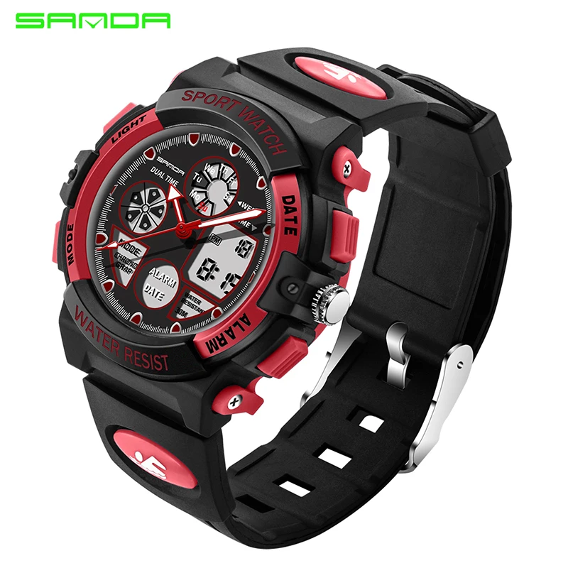 SANDA 116 Children Sport Digital Watch Fashion LED Wristwatch For Boys Alarm Clock Waterproof Back Light Kids Dual Display Band | Наручные