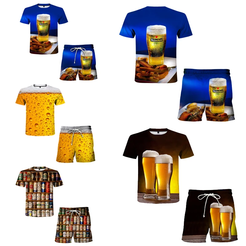 

Street Popular Summer Beer Series Men's Casual Suits Hip-Hop Cool Couple Sports Short-Sleeved Suit Men Quick-Drying Clothing