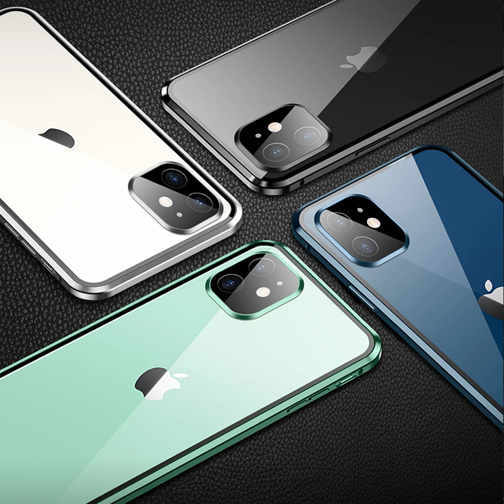 Магнитный металлический чехол с двусторонней пряжкой для iPhone 11 12 Pro XS Max XR X Mini 360 |