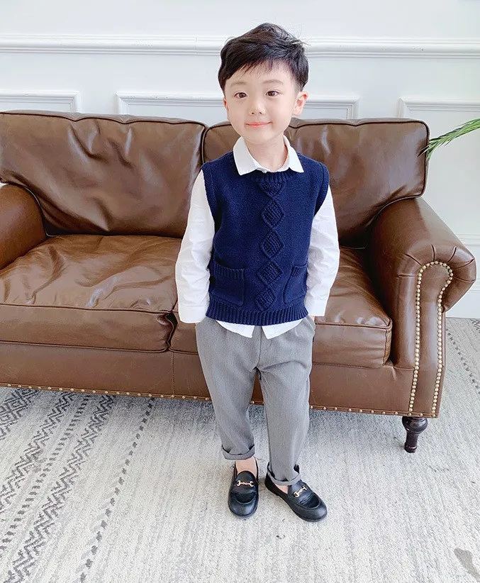 90-140cm height new autumn boys fashion knitted vest kids spring autumn clothing boys casual vest