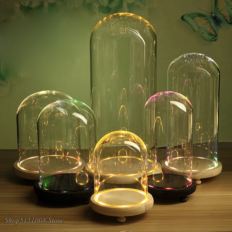 Современный Стеклянный ночной Светильник s Dome Cloche Cover Декор сухие цветочные украшения ручной работы ремесло банка дерево цвет база с ногами светодиодный светильник