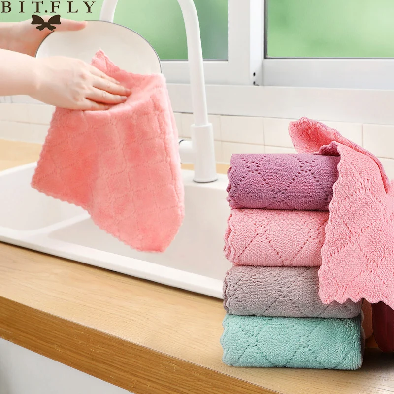 

2pcs/lot Household Super Absorbent Microfiber Towel Non-stick Oil Kitchen Cleaning Cloth Dish Cloth