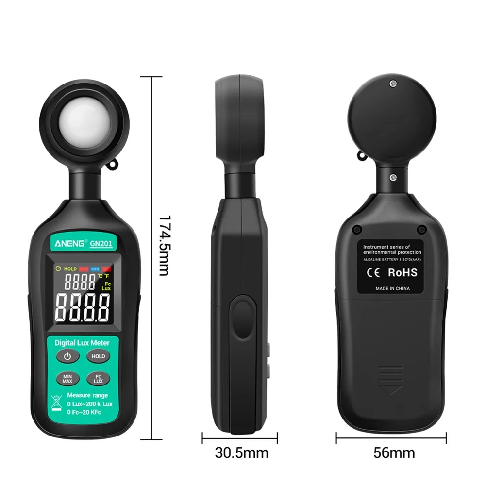

ANENG Photometer Digital GN-201 Handheld Illuminance Light Photometer Premium