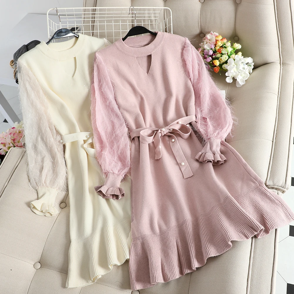 Женское платье с бахромой на рукавах осенне зимний свитер небольшим ароматом
