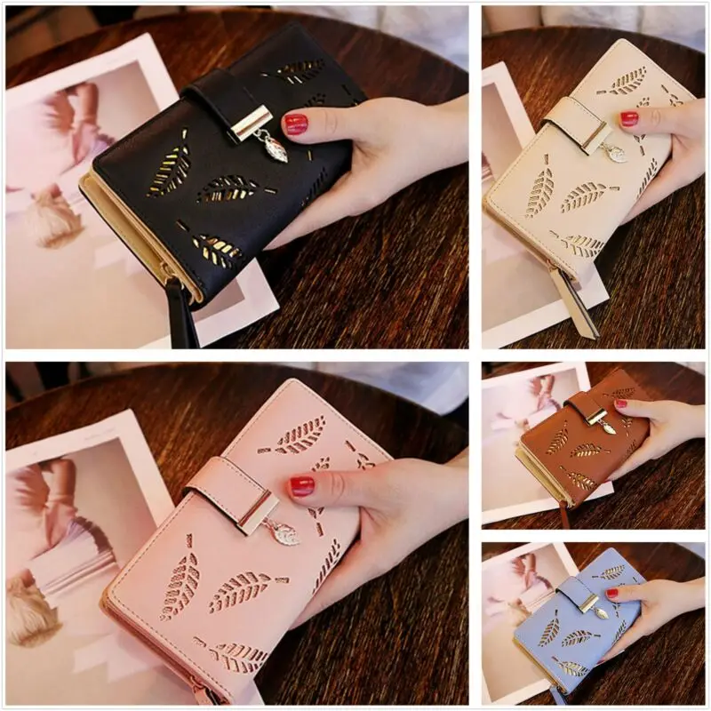 Новинка 2019 женский клатч из искусственной кожи кошелек с листьями длинный