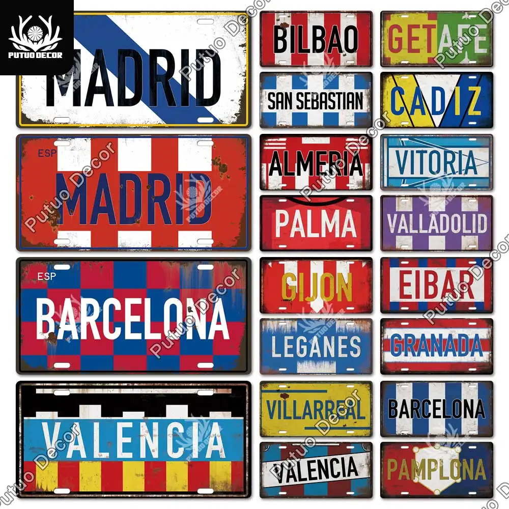 

Putuo Decor Spain City Metal Sign Licenses Plate Plaque Metal Vintage Decor for Bar Pub Man Cave Club Home Wall Decoration