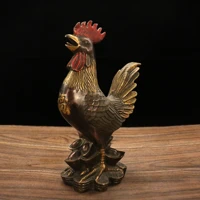 10chinese folk collection old bronze cinnabar gilt rooster statue rooster welcomes spring zodiac chicken feng shui office