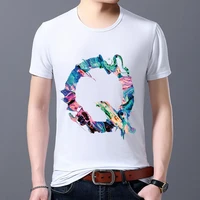 t shirt personality mens casual basic self cultivation english paint 26 english q letter paint printing o neck commuter top