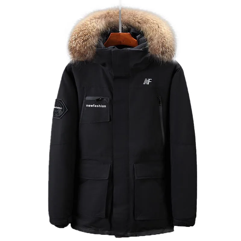 Мужская зимняя куртка толстая теплая 90% белая утиный пух с капюшоном натуральный