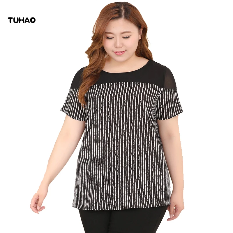 TUHAO Высококачественная блузка для мамы размера плюс 10XL 9XL в Вертикальную Полоску
