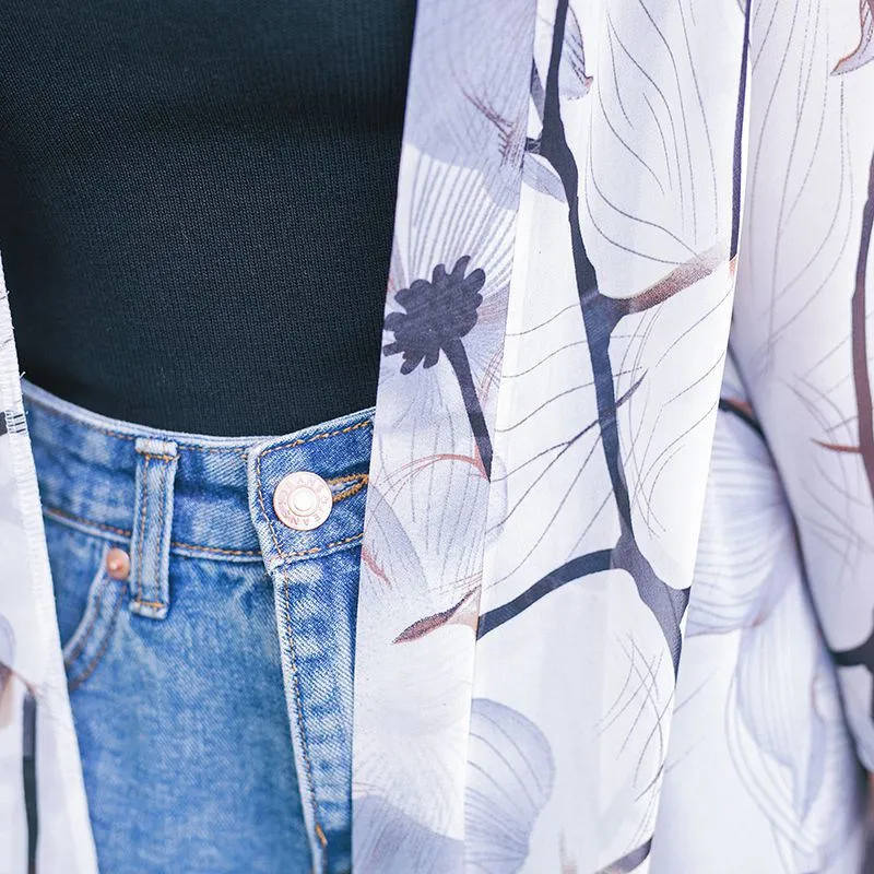 Летняя Милая женская блузка с длинным шифоновым принтом одежда для защиты от