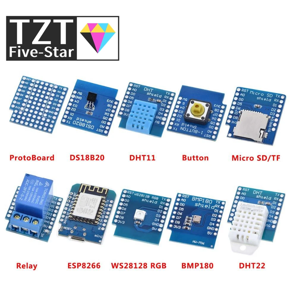 Макетная плата Esp8266 D1 Mini Pro Nodeu Ws2812 Rgb Dht11 Dht22 Am2302 реле Ds18b20 Bmp180 двигатель для Wemos