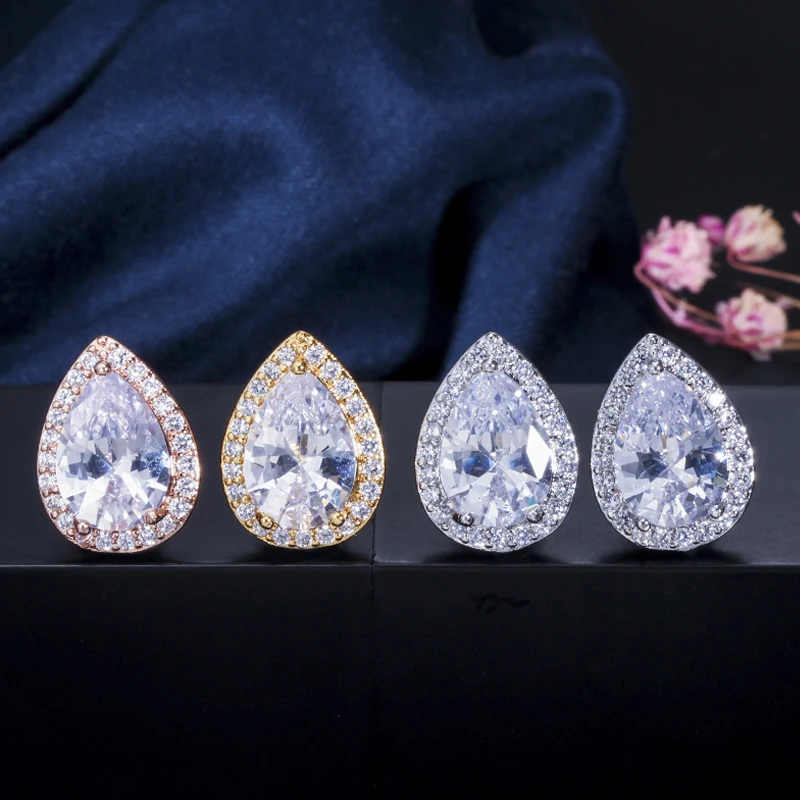 

ThreeGraces New Fashion Cubic Zirconia Rose Gold Color Big Water Drop Stud Earrings for Women Casual Holiday Jewelry Gift ER765
