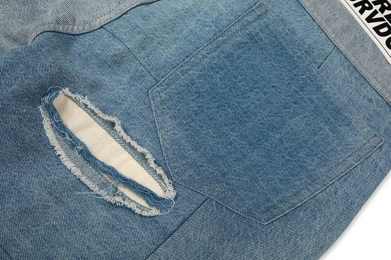 

Spring Autumn 2020 Who Decides War Faded Ripped Straight Jeans Hip-Hop Vintage Stitching Color Jeans Men Women Couple Jeans