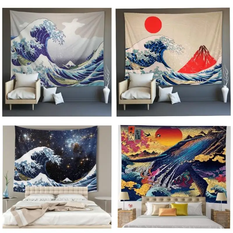 

Japan Kanagawa Waves Printed Hanging Tapestry Wall Art For Home Deco Living Room Bedroom Wall Art Yoga Mat Blanket Home Decor