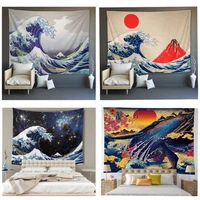 japan kanagawa waves printed hanging tapestry wall art for home deco living room bedroom wall art yoga mat blanket home decor