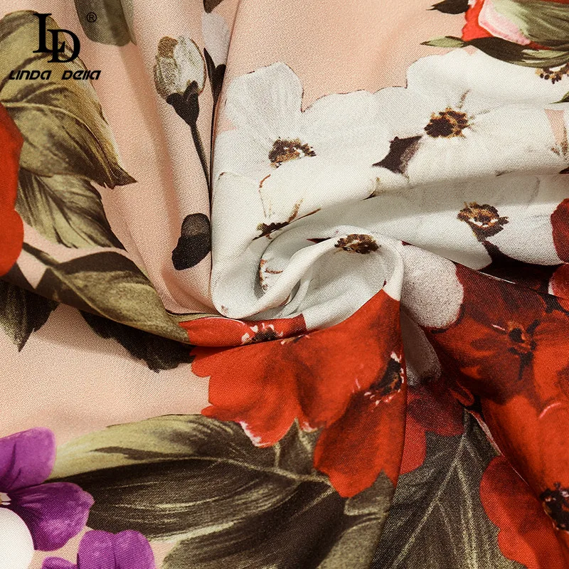 

LD LINDA DELLA Fashion Runway Summer Skirt Women Peony Flower Print Pleated Vintage Stylish Party Skirts