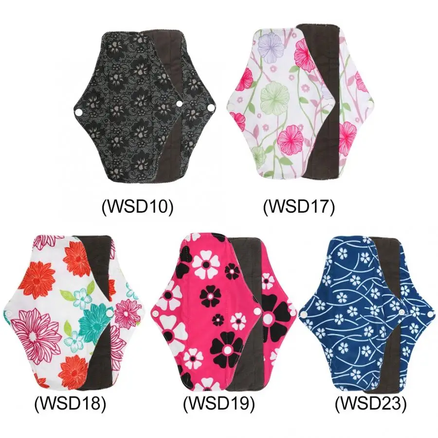 Female Hygiene Product 5 Pcs Women Reusable Bamboo Charcoal Menstrual Pad Washable Sanitary Cloth Panty Liner | Красота и здоровье