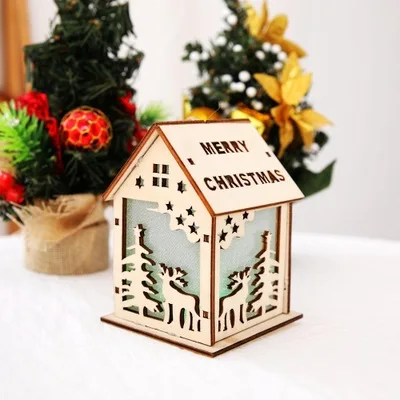 7x7x9cm Милый светодиодный деревянный дом с подсветкой, мини-модель, подвесные елочные украшения, рождественские украшения для дома, милые подарки для детей - Цвет: 7x7x9cm