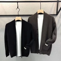 spring summer and autumn new thin sweater coat mens cardigan top slim solid color bottomed sweater top