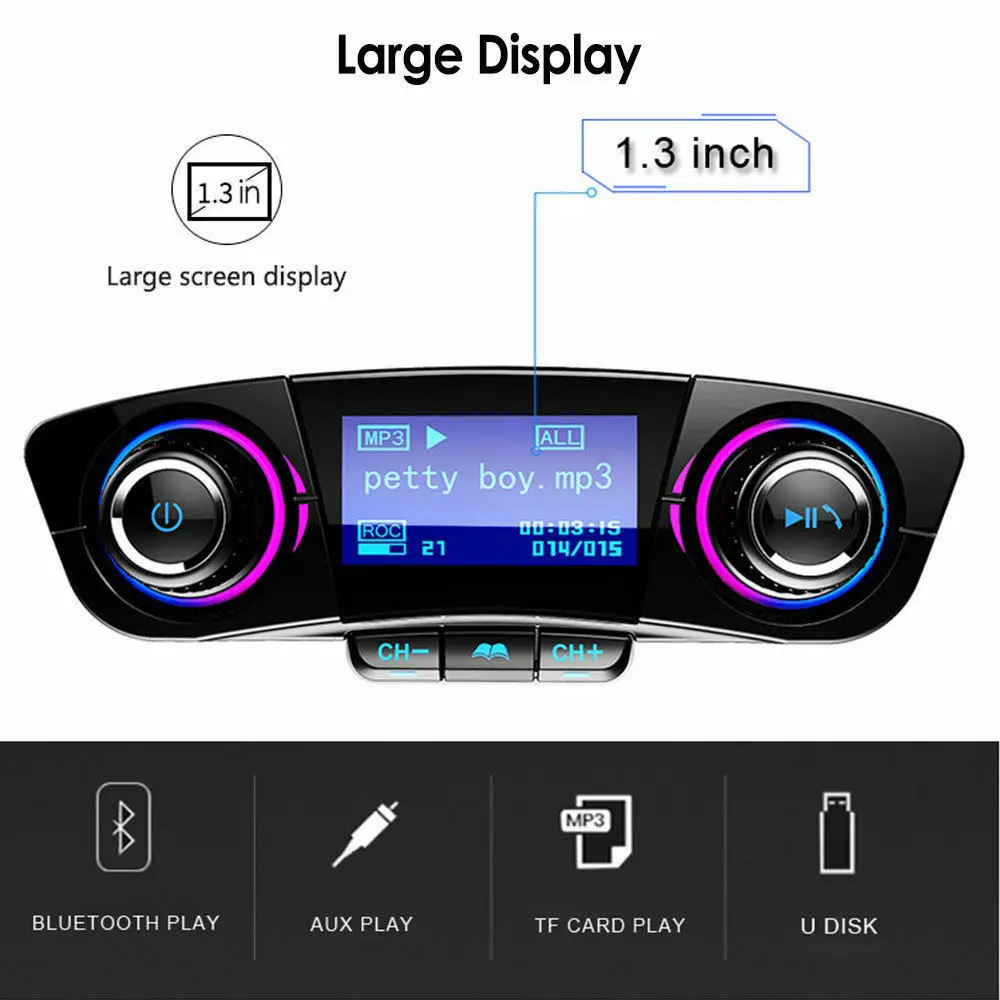 

Wireless Car Bluetooth MP3 Car Handsfree LED Screen FM Transmitter 2.1A Dual USB Car Charger Car MP3 Radio Adapter FM Modulator