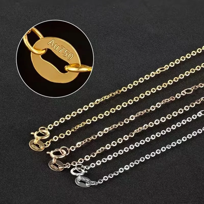 

100% 18K Gold O Letter Clavicle Chains for Women Trendy Au750 Rose Gold Simple Chain Necklace Girls Birthday Gift