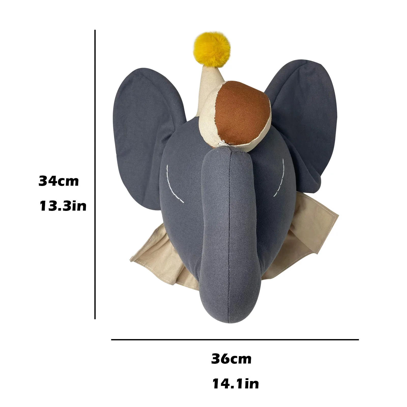 

Wall Mount 3D Animal Elephant Head Plush Stuffed Doll Kids Room Wall Hang Decor