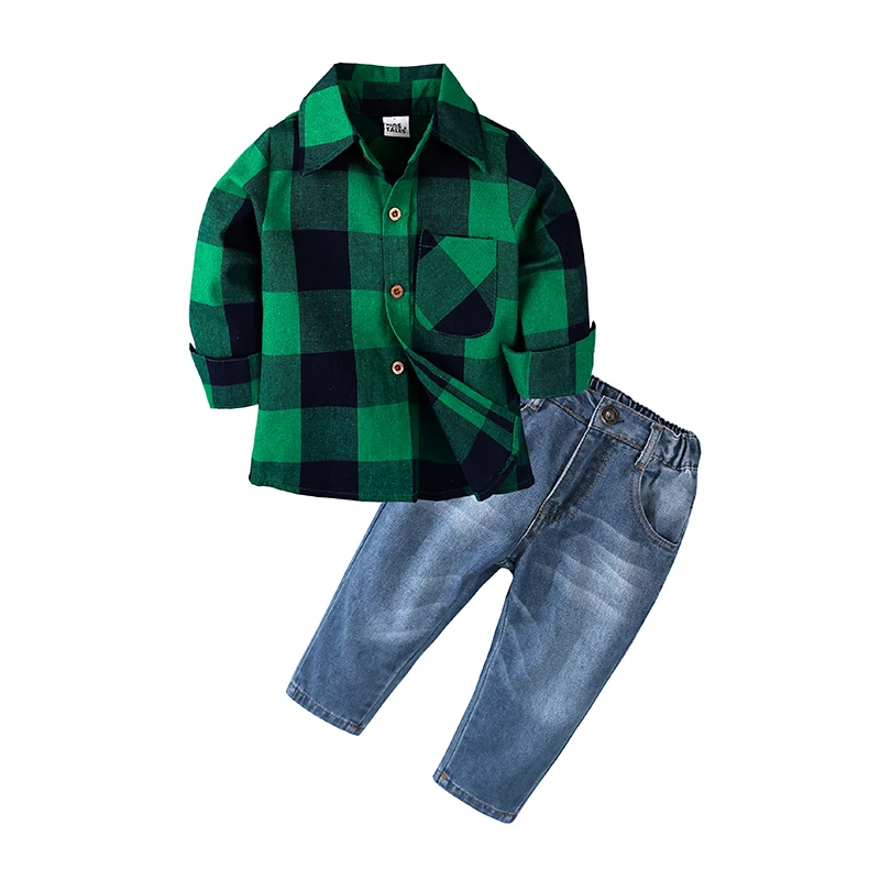 Комплект одежды для мальчиков из 2 предметов красная рубашка джинсовые штаны