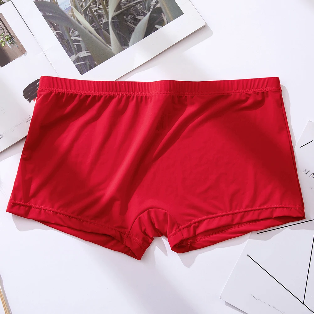 Men Ice Silk Boxer Shorts Underwear Transparent Boxer Breathable Solid Color Male Ultra Thin Quick Drying Swimwear Beachwear