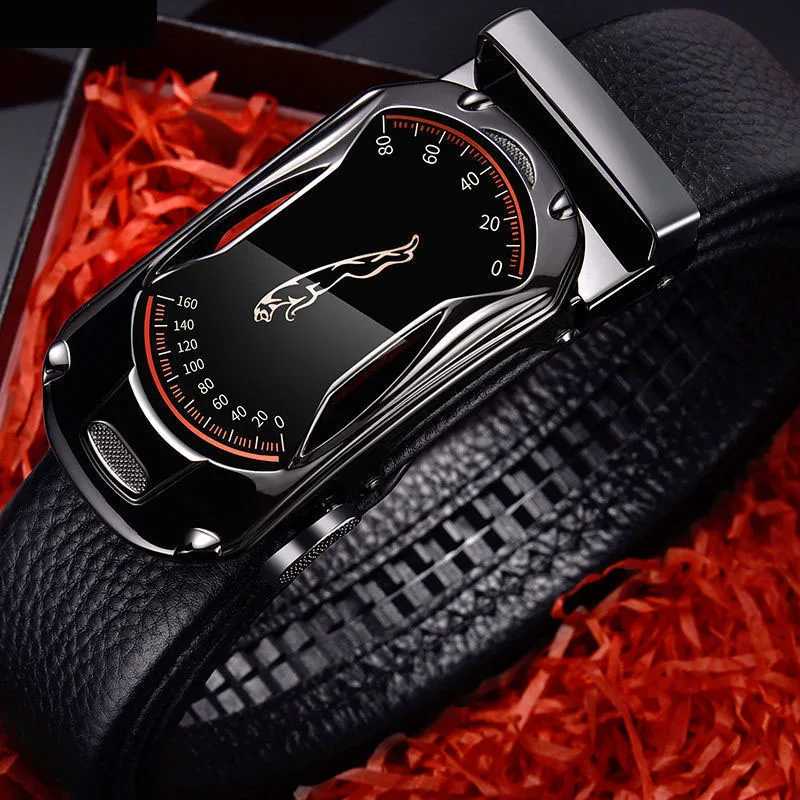 

Leather Belts for Men 3.5cm Width Sports Car Brand Fashion Automatic Buckle Black Leather Belt Men's Belts Cow