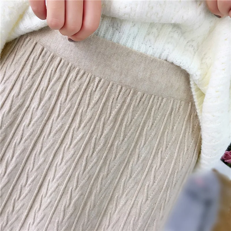 

Autumn Winter Women Knitted Skirts Korean Style Elegant Solid Color Mid-Length Skirts Causal Office Lady Knitted Skirt