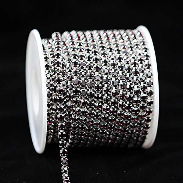 amethyst 10 ярд ss6 ss12 ss16 цветная стеклянная отделка горного хрусталя Закрытая цепь серебряная чашка коготь швейное ремесло DIY украшения для одежды Ювелирные изделия бусины - Цвет: amethyst