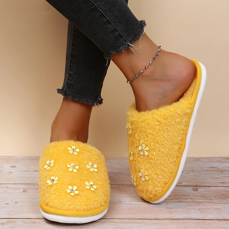 

Women Winter Home Slippers White Spots Shoes Non-slip Soft Winter Warm House Slippers Indoor Bedroom Lovers Couples Slides