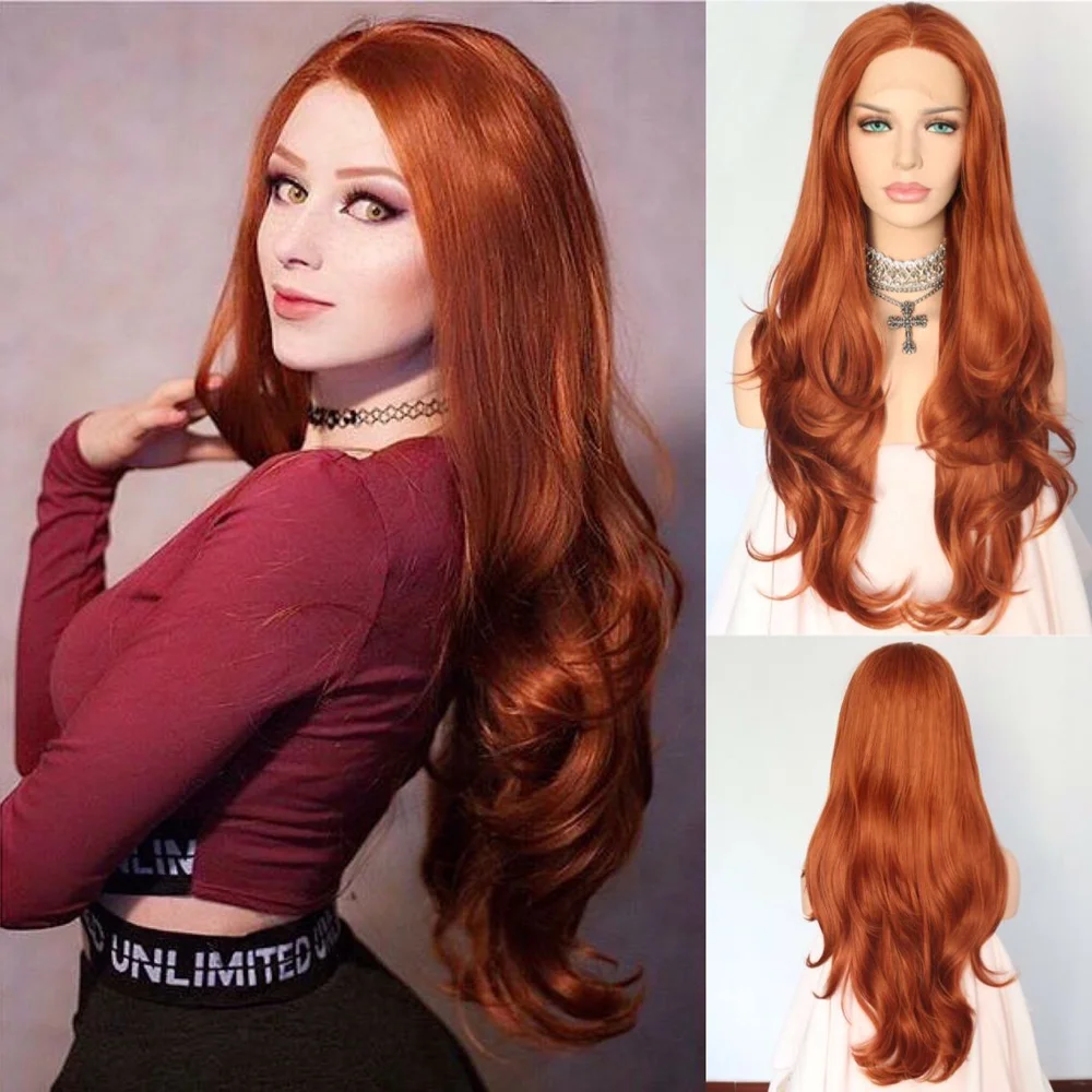 BeautyTown оранжевый красный цвет Glueless термостойкие 150% плотность ручной шнуровки часть Маскарад ежедневно Синтетические Кружева передние парики