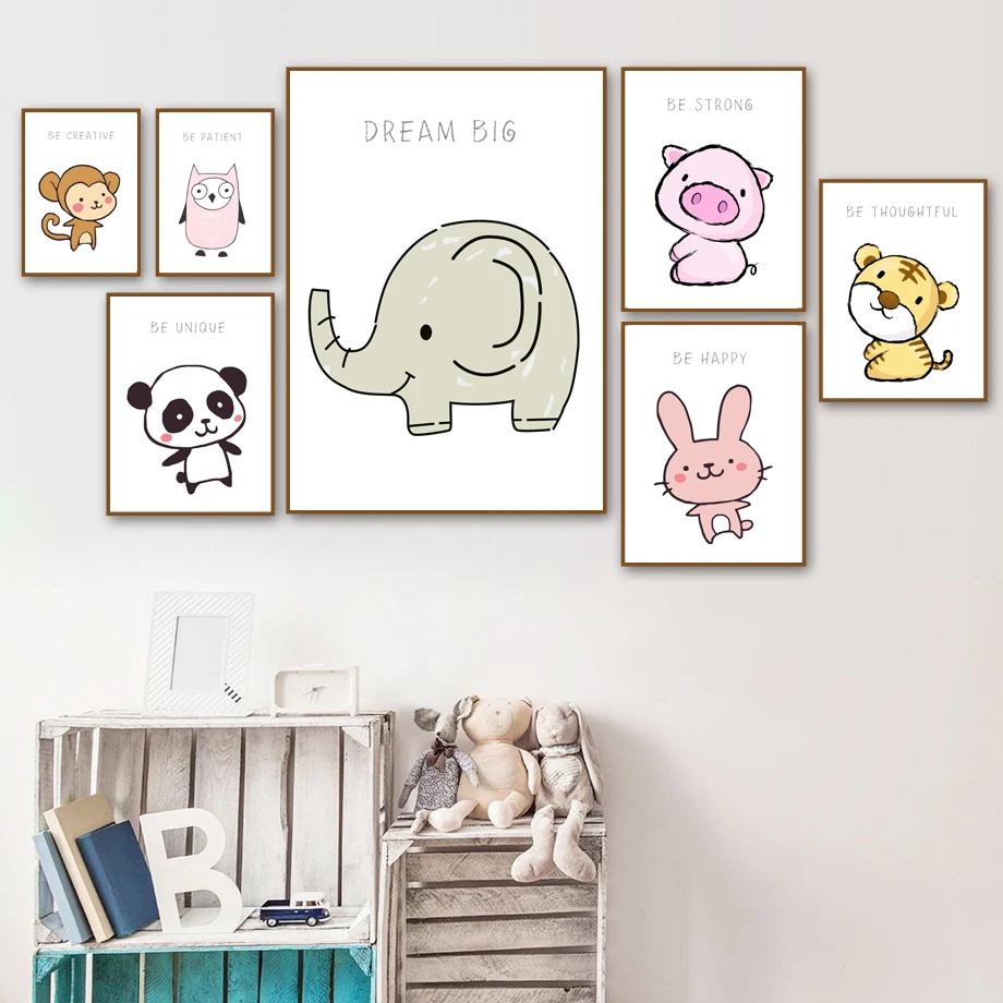 

Cartoon Panda Rabbit Tiger Monkey Nursery Art Canvas Paintings Nordic Posters And Prints Wall Pictures For Kids Room Baby Decor