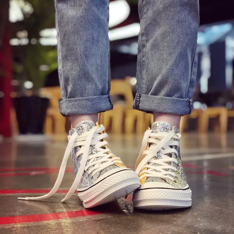 Женские Модные холщовые шнурки на шнуровке; Zapatillas; прогулочные женские туфли на плоской подошве; повседневные туфли с блестками; C125