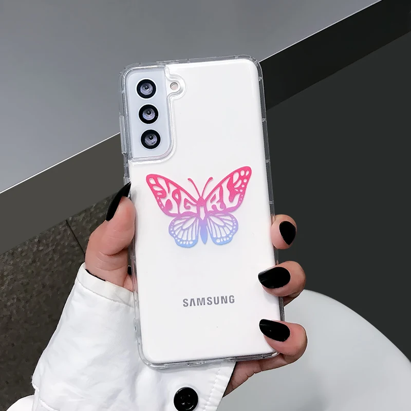 

Color butterfly is suitable for Samsung s21 ultra s10plus mobile phone case s20 fe transparent note20 A51 A71 protective cover