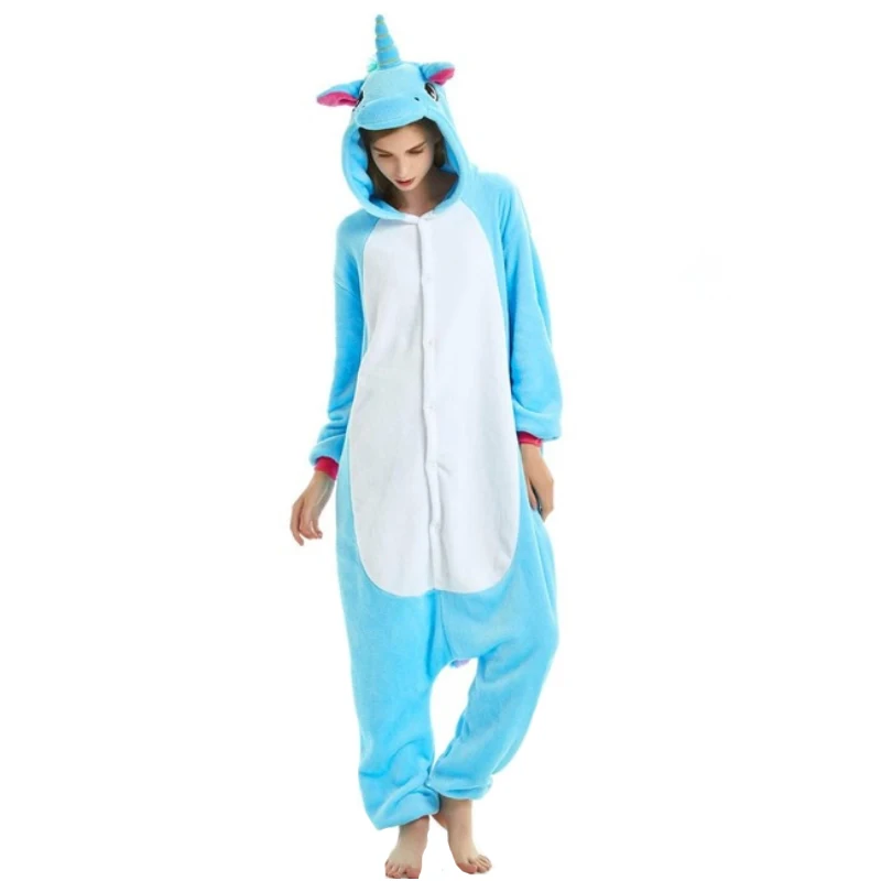 Blue Tianma Взрослых животных единорог пижамы наборы пижамы Косплей молнии для женщин и мужчин фланель унисекс стежка мультфильм детские пижамы - Цвет: Blue Tianma