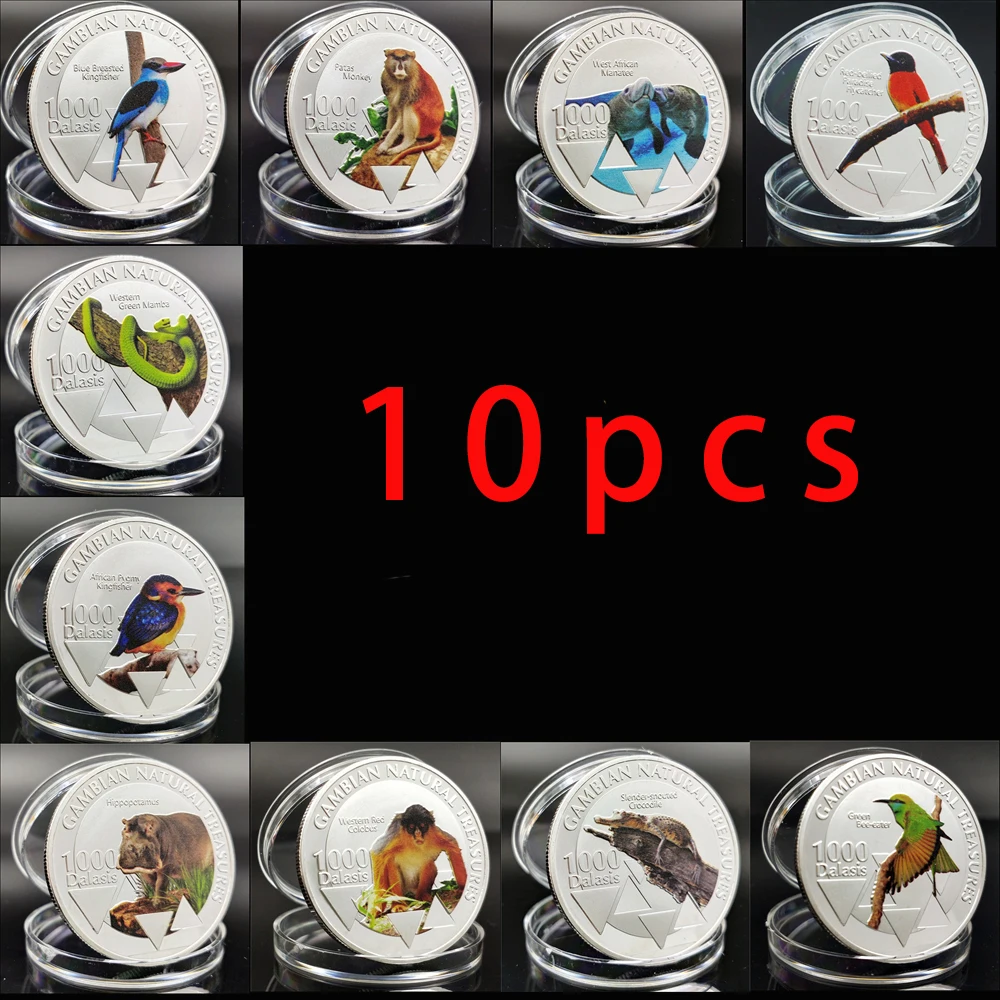 10pcs/lot Different Africa Wild Life Animal 999 Fine Silver Coins Gambian Natural Treasures Challenge Coin Collection Gifts - купить по