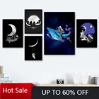 Самоклеящаяся картина, настенная наклейка, мультяшный астронавт, Кит, луна, пианино, скандинавские плакаты, принты, картины, украшение для детской комнаты