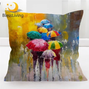 BlessLiving Colored Umbrella Cushion Cover Rainy Day Pillow Cover Oil Printed Pillow Case 45*45 Home Art Decor Dropshipping 1