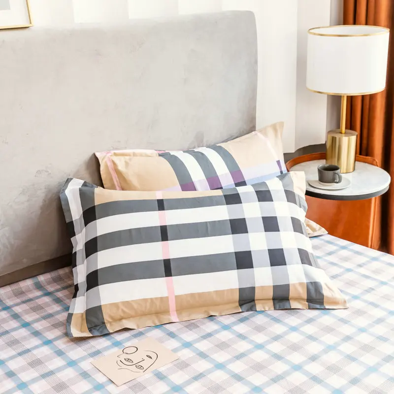 

Bedding Set Plaid Duvet Cover Bedspread Flat Sheet Pillow Cases Cotton Bed Line 4pcs Queen Size Print Home Textile