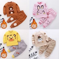 childrens thermal underwear suits baby boys girls cute cartoon clothes autumn winter plus velvet thickened pajamas trouser out